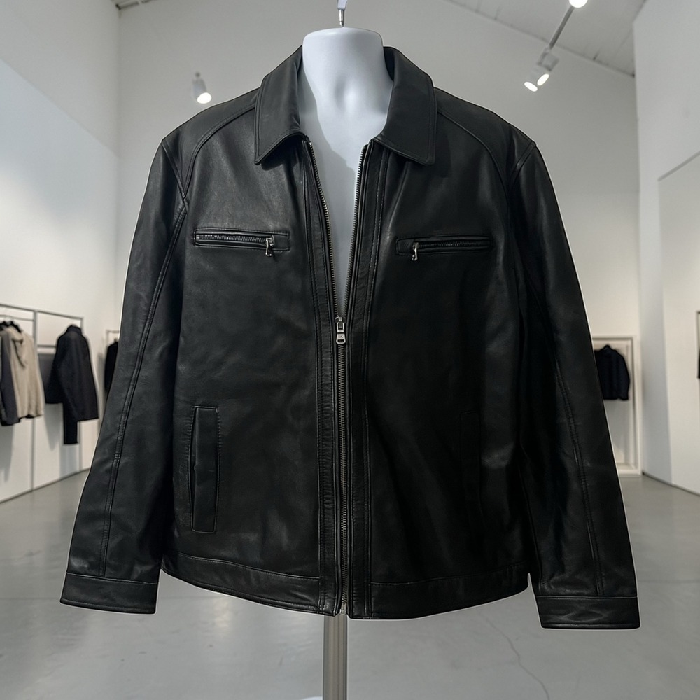 Michael Kors Mens Black Genuine Leather Full Zip Moto Jacket‎ XL